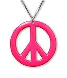 Large Peace Sign Neon Hot Pink Enamel Finish Pewter Pendant Necklace