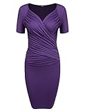 Finejo Women's Cross Front V Neck Ruched Dress Bodycon Pencil Wrap Dresses