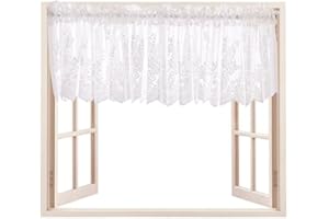 White Lace Tier Curtain, Short Valance for Kitchen/Bathroom, 130x41cm, Home Decor Gift