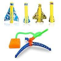 US Sense 4 Pack Kids Step-Powered Glider Stunt Plane Flyer Foam Planes Outdoor Rocket Toy with Adjustable Launcher - Gift for Boys and Girls Ages 5 Years and Up