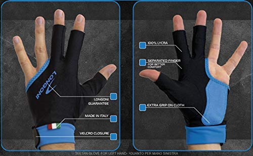 Longoni Sultan Billiard Pool Cue Glove - for Left Hand - Black (X-Large)