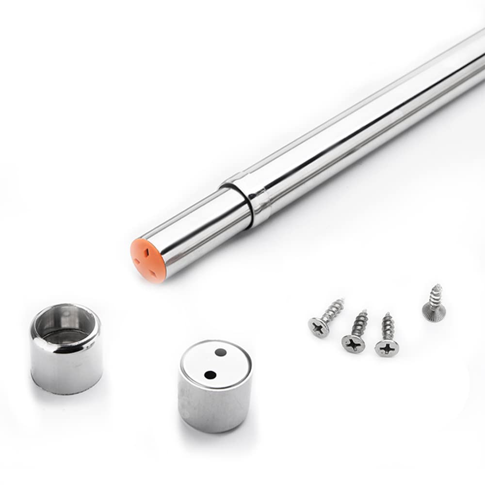 sinzau 12.6-20.7 inches Extendable Wardrobe Rod, Stainless Steel Wardrobe Rail Tube with End Sockets, Screws in Flange Base