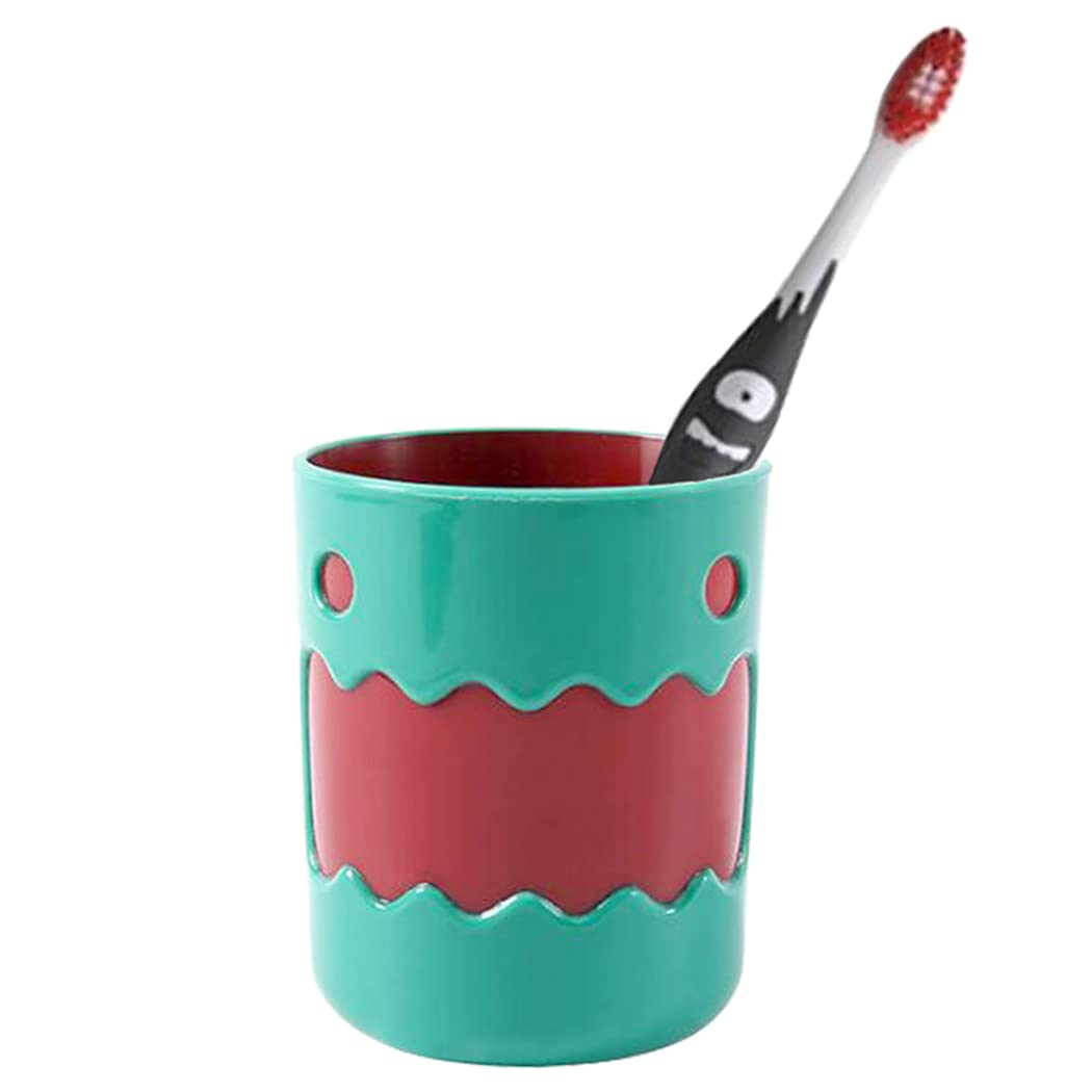 Hoshen cute little monster color matching mouthwash cup, reusable toothbrush holder, bathroom cup, tooth brushing cup, plastic 450ml (1Pcs, Green)