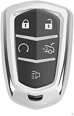 For Cadillac Key Fob Cover, Premium Soft TPU 360 Degree Full Protection Key Shell Key Case Cover Compatible with XT5 ATSL XTS CT6 SRX Class Keyless Smart Key Fob FUBULECY (Color : Silver)