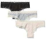 Amazon Brand - Mae Women's Super Soft Cotton Lace Thong, 3 Pack