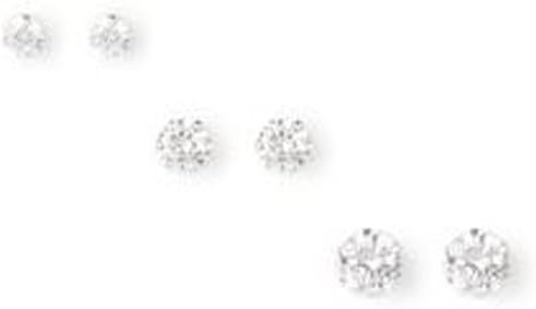 Sterling Silver Trio Pack Multi Size Sparkly crystal Stud Earrings 4-5-6-mm-