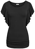 Bepei Shirts, Women's Short Batwing Pleated Sleeves Scoop Neck Tunic Tops