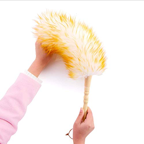 Green Vivid Lambswool Duster with Solid Wooden Handle,Leather Hang