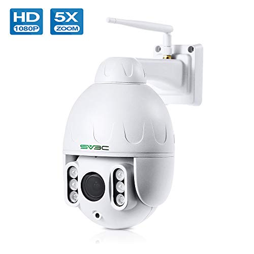 PTZ Camera Outdoor, SV3C 1080P WiFi Outdoor Camera Wireless, Pan Tilt 5X Optical Zoom, Two Way Audio, 196ft Night Vision, Waterproof Security Camera, Motion Detection Alarm, Support Max 128GB SD Card