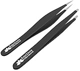 Equinox Professional Tweezers Set - 2 Pack of Slant-Tip and Pointed-Tip Tweezers - Stainless Steel Tweezers Great for Plucking Eyebrows, Nose Hairs, and Facial Hair