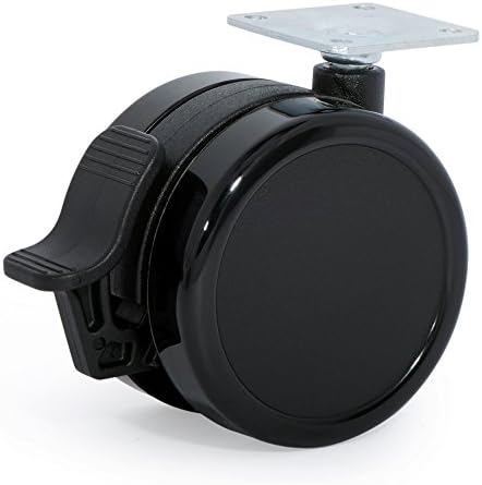 Furniture Plate Caster Wheels with Brake - Twin Swivel Safe for Hardwood Floors, 3 Inch Diameter. Set of 4 (Black)