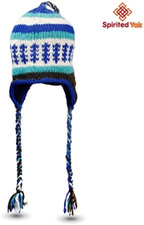 Spirited Yak Cold Weather Woollen Hat, Sherpa Beanie Style with Long Ear Flaps, Soft Fleece Lining