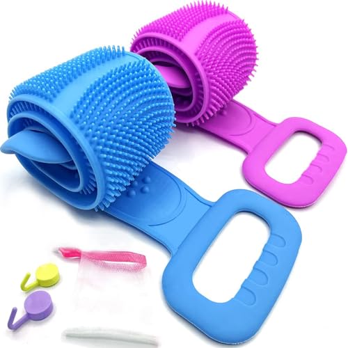 Sofine® 2 Pack Silicone Back Scrubber for Shower,31.5in Dual Sided Bath Body Scrubber,Shower Brush Washer Extra Long with Handle,Back Applicator,Exfoliating Back Scrubbers for Use in Shower Men&Women