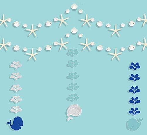 PIXHOTUL 5 Pcs Seashell and Starfish Garland with Whale Hanging Decoration for Under the Sea, Ocean, Beach Theme Birthday Wedding Party