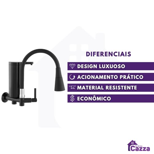 Torneira Gourmet Com Filtro Slim para Cozinha Preta de PAREDE Mesa