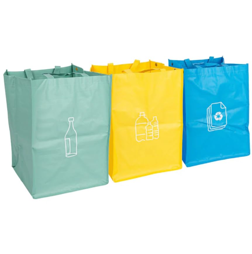 Ashley Housewares Recycling Bags Sacks, Colour Coded, Attaches together, set of 3-42L each