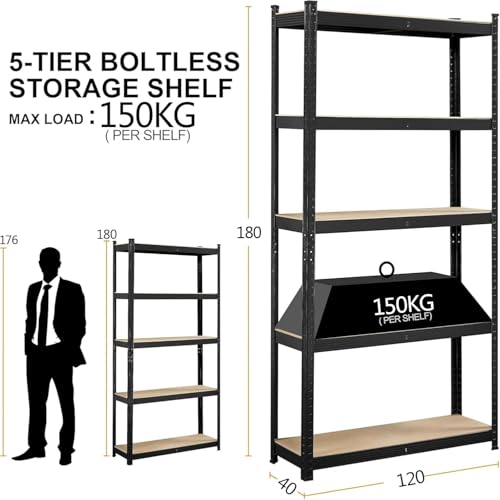 Beauenty Storage Shelves,Metal Shelves,Storage Rack 180cm, 5 Layers (80 KG Loading Capacity Per Shelf) Metal Storage Rack Height Adjustable Storage Shelves(White, B)
