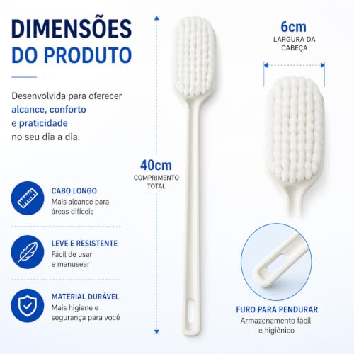 Escova de Banho Para as Costas Banho Relaxante Cerdas Macias Cabo Longo 40cm