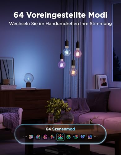 Govee 2 x Smart Edison Light Bulb E27 RGBWW Vintage LED Lamp G80 | Compatible with Google Assistant, Matter, Dimmable with COB Light Bar, 16 Million DIY Colours, for Restaurant and Living Room