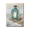 BANBERRY DESIGNS Beach Decoration - LED Print with a Teal Lantern Sitting on the Beach - Seaside Setting with Shells and… 411up8mUmvL