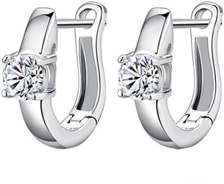 Cubic Zirconia Silver Plated U Huggie Hoop stud Earrings Secure Backs Women's Gift