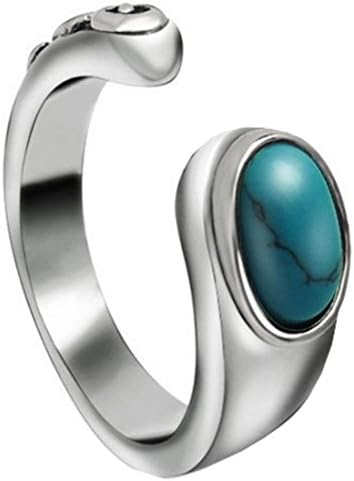 SA364 Men Women's Nepal Gem Stone Open-End Stainless Steel Ring,Green Silver