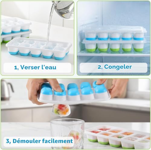 Silicone Ice Cube Trays with Lid, 4 Pieces Small Ice Cube Mould | Flexible and easy to remove, LFGB certified, BPA free and food grade, stackable ice cube tray