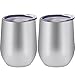 Skylety 12 oz Double-insulated Stemless Glass, Stainless Steel Tumbler Cup with Lids for Wine, Coffee, Drinks, Champagne, Cocktails, 2 Pieces (Silver)
