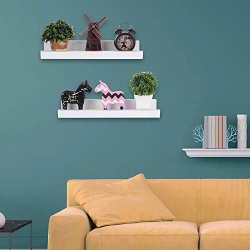Halcent White Picture Ledge Shelf Multi-Use Wood Floating Wall Shelf Photo Ledge Kids Bookshelf Wall Display Shelf (2 Pack)