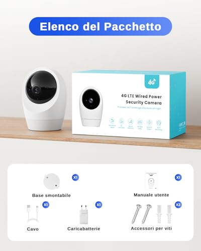 NUASI 24/7 Recording 4G LTE Internal Camera with SIM, 2K Indoor Camera 4g, 360° PTZ Camera Indoor Surveillance, Motion Detection, 2-Way Audio