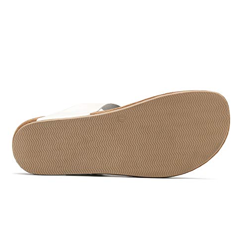 Women's T-Strap Thong Sandals Buckle Slip On Flip-Flops Beach Casual Platform Footbed Slippers (5, White)