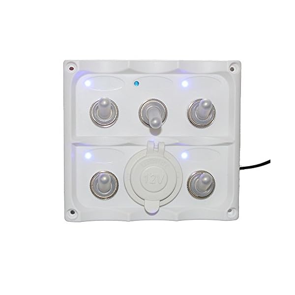 X-Haibei-Marine-Electric-Blue-LED-Toggle-Switch-Panel-5-Gang-with-Power-Socket-Panel-12V