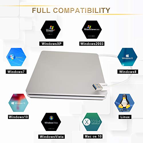 External Blu-ray DVD Drive BD-ROM 3D Blu-Ray Combo Player USB 3.0 Portable CD/DVD-RW Burner CD-ROM DVD-ROM Rewriter for PC Laptop Desktop Computer