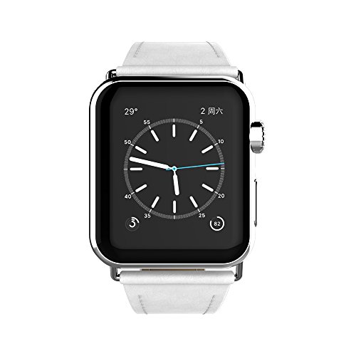 for Apple Watch Band, Urvoix 38mm Smooth Leather Strap Replacement Leather Band with Metal Clasp for Apple Watch Series 3 Series 2 Series 1 Sport and Edition - White