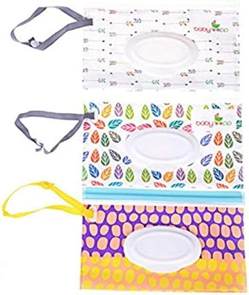 Withpal Wet Wipe Pouch, 3-Pack Reusable Wet Wipe Case Refillable Travel Wipe Pouch Dispenser for Baby or Personal Wipes, Perfect for Travel or Picnic - Random Pattern