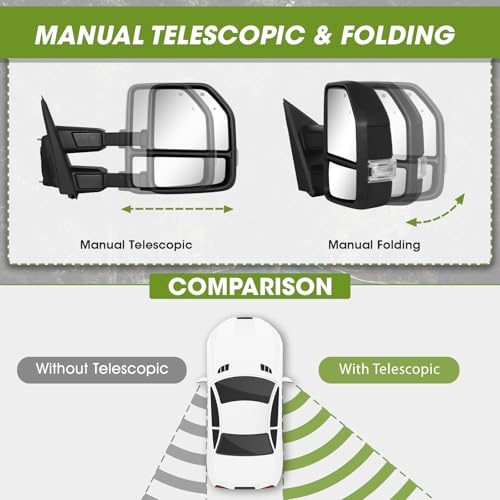 Siziom Towing Mirrors for F150 Ford Pickup 2021-2025, F250 (2023-2025) Tow Mirrors with Turn Signal & Running Light Heated Power Glass Pair Set (Unpainted)