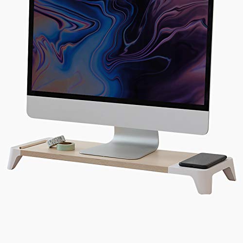 POUT EYES6 Wooden Monitor Stand Riser + Qi Fast Wireless Charging Pad for Laptop, Apple, iMac, PC