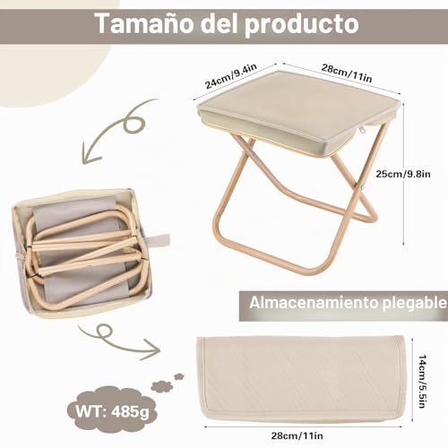 Muyohix Small Portable Folding Stool, Outdoor Folding Stool, Portable Folding Chair, Folding Stool for Camping, Hiking, Barbecue, Golf (Khaki)