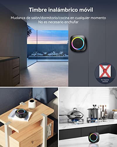 TECKNET Wireless Doorbell Outdoor Waterproof, 400M Range RGB Wireless Doorbell IP66, 5 Volume Levels (0-110dB) and 60 Melodies for Home/Hotel/Office/Emergency, etc