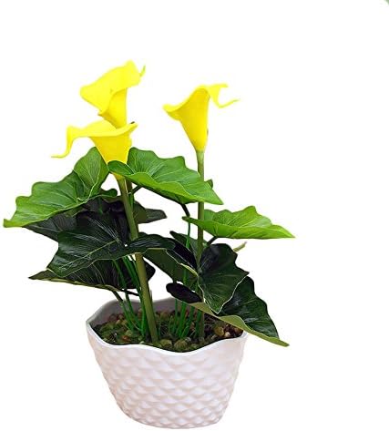 Christmas Xmas Decorations, Artificial Flowers Elegant PU Calla lily in Pots,Real like Artificial Calla Lily Flowers for Home Office Decor (Yellow)