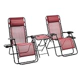AmazonBasics Zero Gravity Chair with Side Table, Set of 2, Red