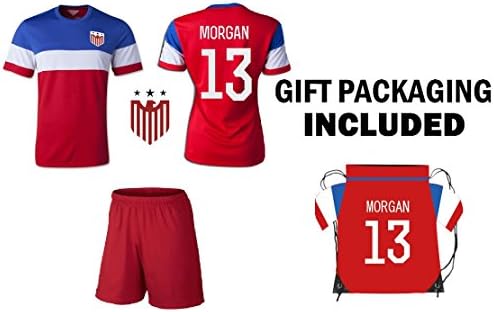 Team USA United States Youth Girls Soccer Jersey 3 in 1 Gift Set ✓ Soccer Jersey ✓ Shorts ✓ Bonus Gift (Youth Large (10-13 Years), Gift Set)