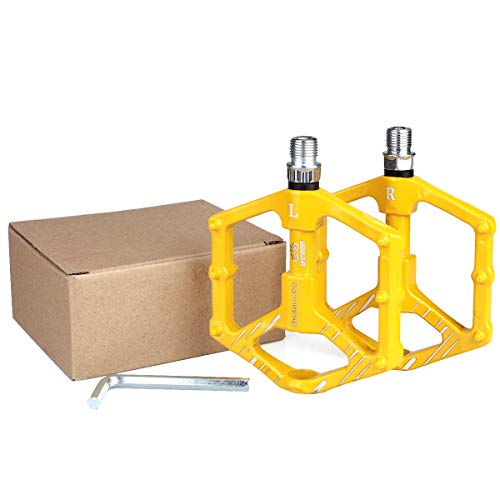 LYCAON Bicycle Pedals Aluminum Alloy Casting Body 2DU Bearing Lightweight Road Mountain Bike Pedals for MTB BMX (Yellow)