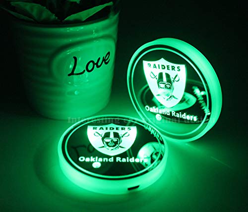 2pcs Oakland Raiders Team Logo LED Car Cup Holder Lights Accessories, USB Charging Mat Luminescent Cup Pad Colorful Dream Breathing Light,Loyal Fans' Choice LED Interior Decoration Light