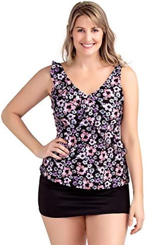 Plus Size Swimsuits Tummy Control Swimdress Two Piece Tankini Bathing Suit Floral Printed Swimwear for Women