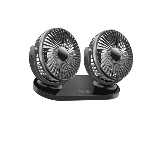 Arwrilt Car Fan, 12V/24V USB Powered Dual Head Rotatable Vehicle Electric Fan for Car, Strong Wind Air Circulation Fan with 3 Speeds, Summer Accessories for Vehicles Home Travel Camping (Black)
