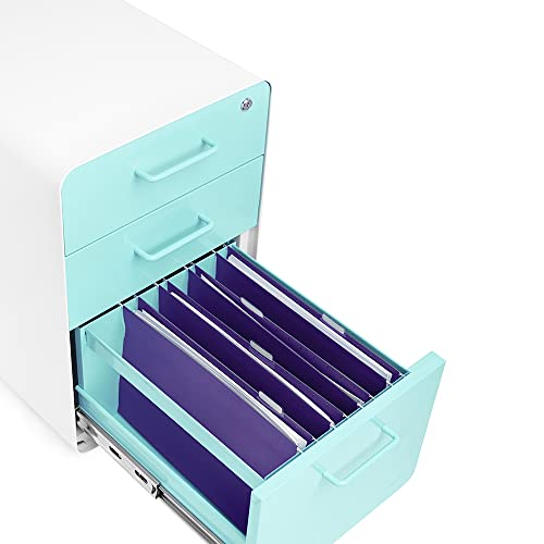 Poppin Stow 3Drawer Rolling File White + Aqua. 2 Utility