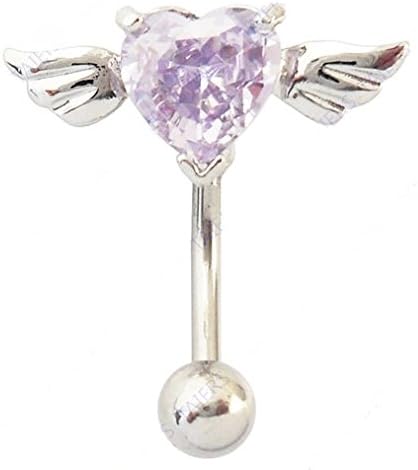 HYYIdealism Zircon Heart Navel Bar Belly Rings body jewelery lady piercing 316L Surgical Steel 14G BLUE