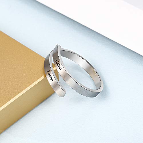 JewelOra Personalized Promise Ring for Her Spiral Name Ring Adjustable Engraved Rings for Women BFF Personalized Gift (Silver) - Thumbnail 4