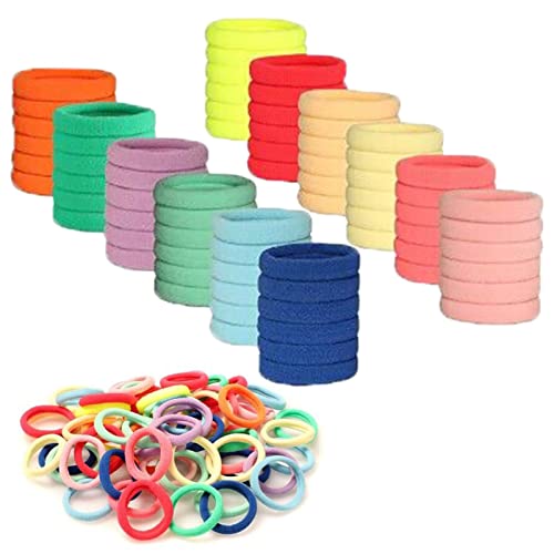 Elastic Hair Bands Hair Ties for Girls, 100Pcs Seamless Hair Bands No Damage Pony Tails Holders for Thin Thick Hair Cute Fabric Hair Ties for Women (2 Inch in Diameter, Mix Color)